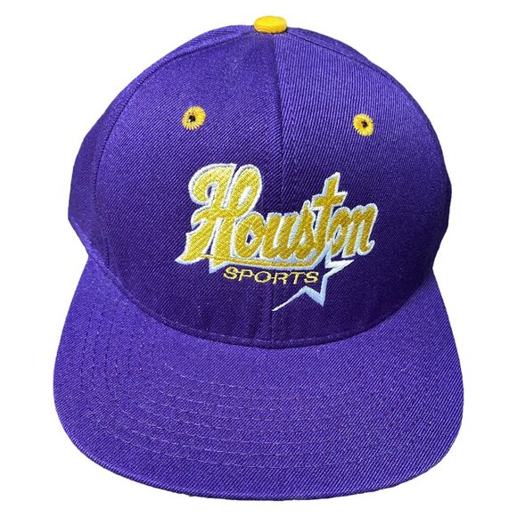 Vtg DeLONG Houston Sports Astros Baseball purple yellow SnapBack Hat Med/Lrg - Picture 1 of 8